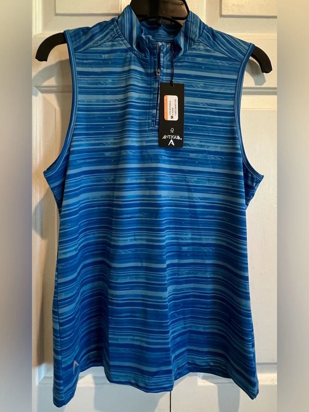 NWT 💙Antigua Blue Striped Sleeveless Quarter-Zip Golf Top - Picture 1 of 6